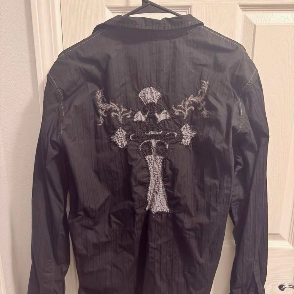 (2007-2011) GUESS Gothic Cross Western Snap Shirt - Black - XL